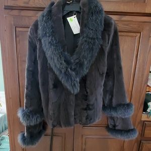 Genuine sheared mink jacket w/ fox collar & cuffs